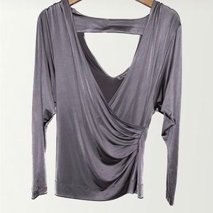 BCBG MAXAZRIA SILK Satin Blouse Silver Grey Top